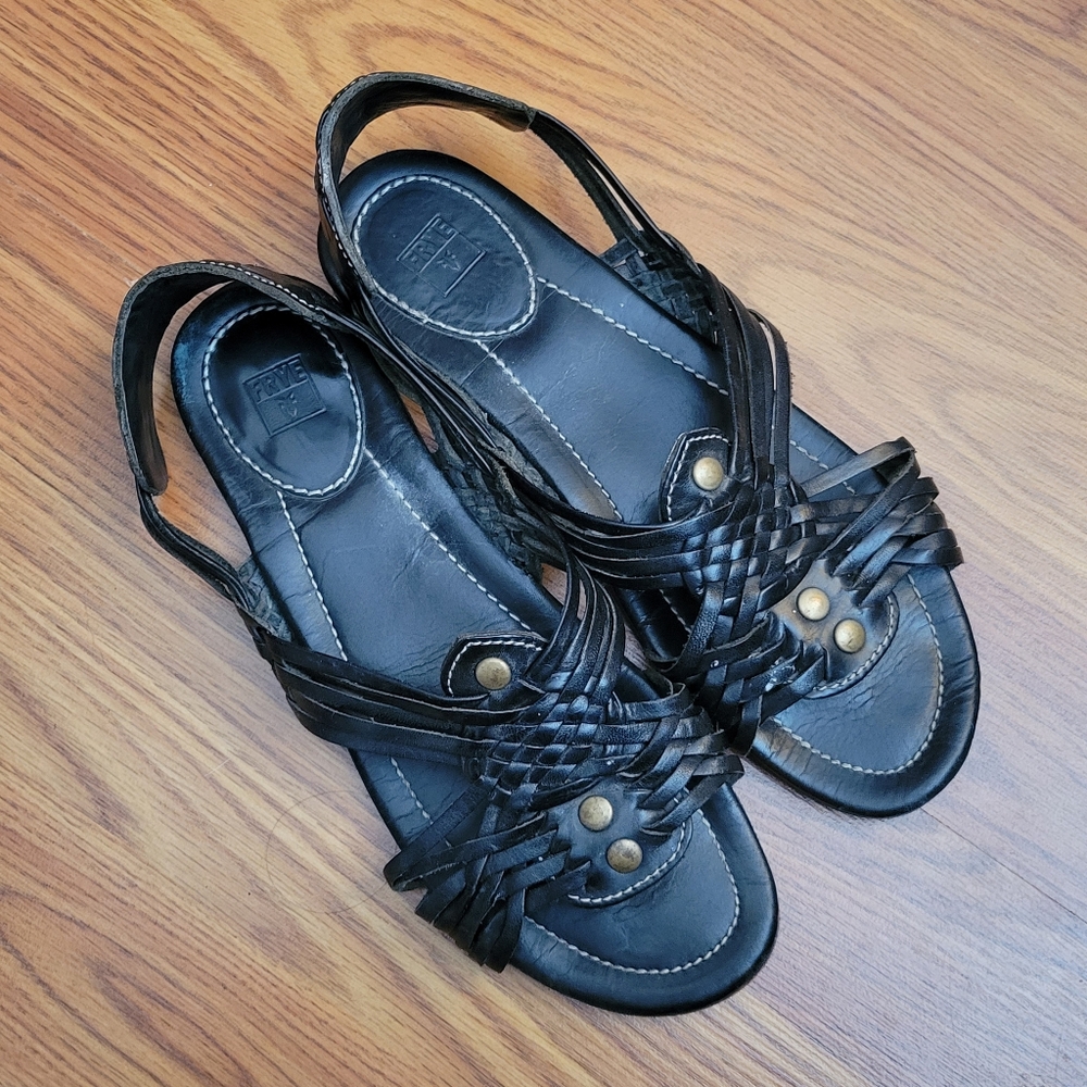 Frye Black Leather Sandals